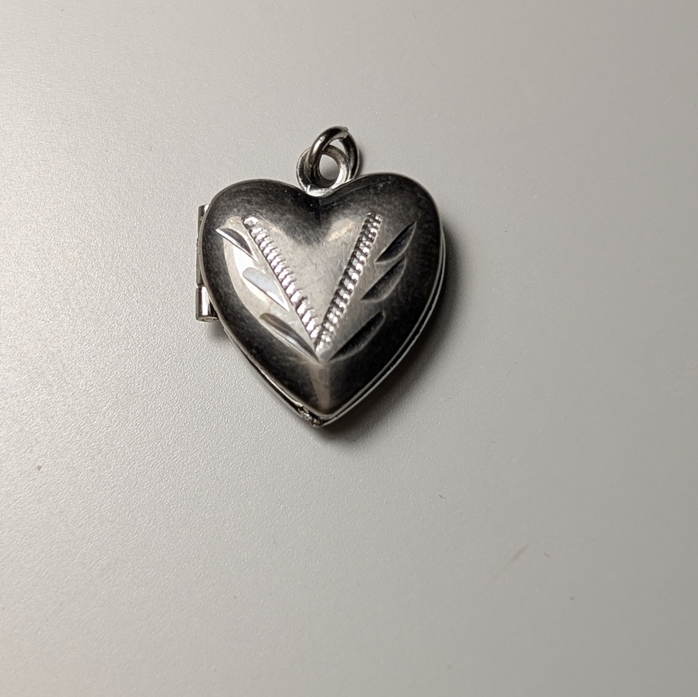 Vintage Heart Locket • Hand-Engraved • Silver Tone / Sterling • MCM